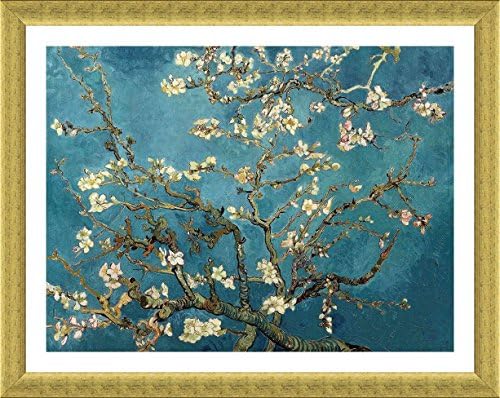 Alonline Art - Blossom Almond מאת Vincent van Gogh | תמונה ממוסגרת זהב מודפסת על בד כותנה, מחוברת